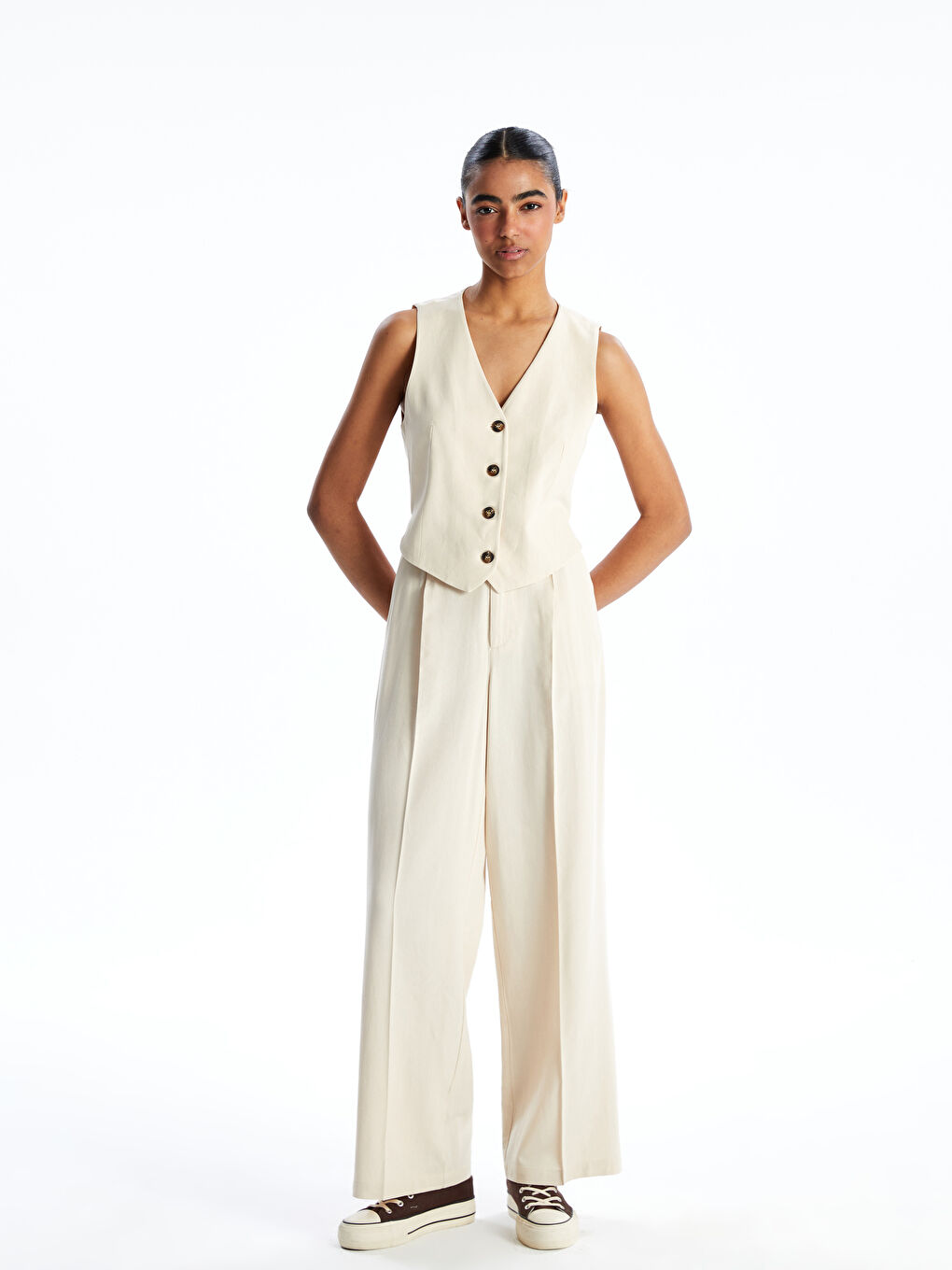 Loose Fit Linen Blend Women’S Pants -S5GT53Z8-VHM