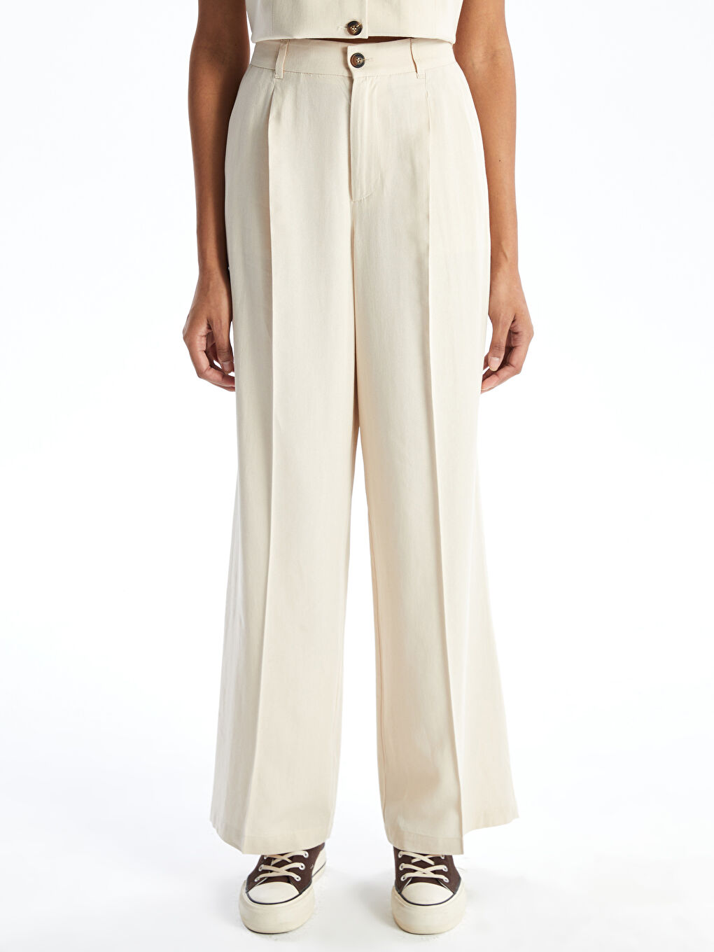 Loose Fit Linen Blend Women’S Pants -S5GT53Z8-VHM