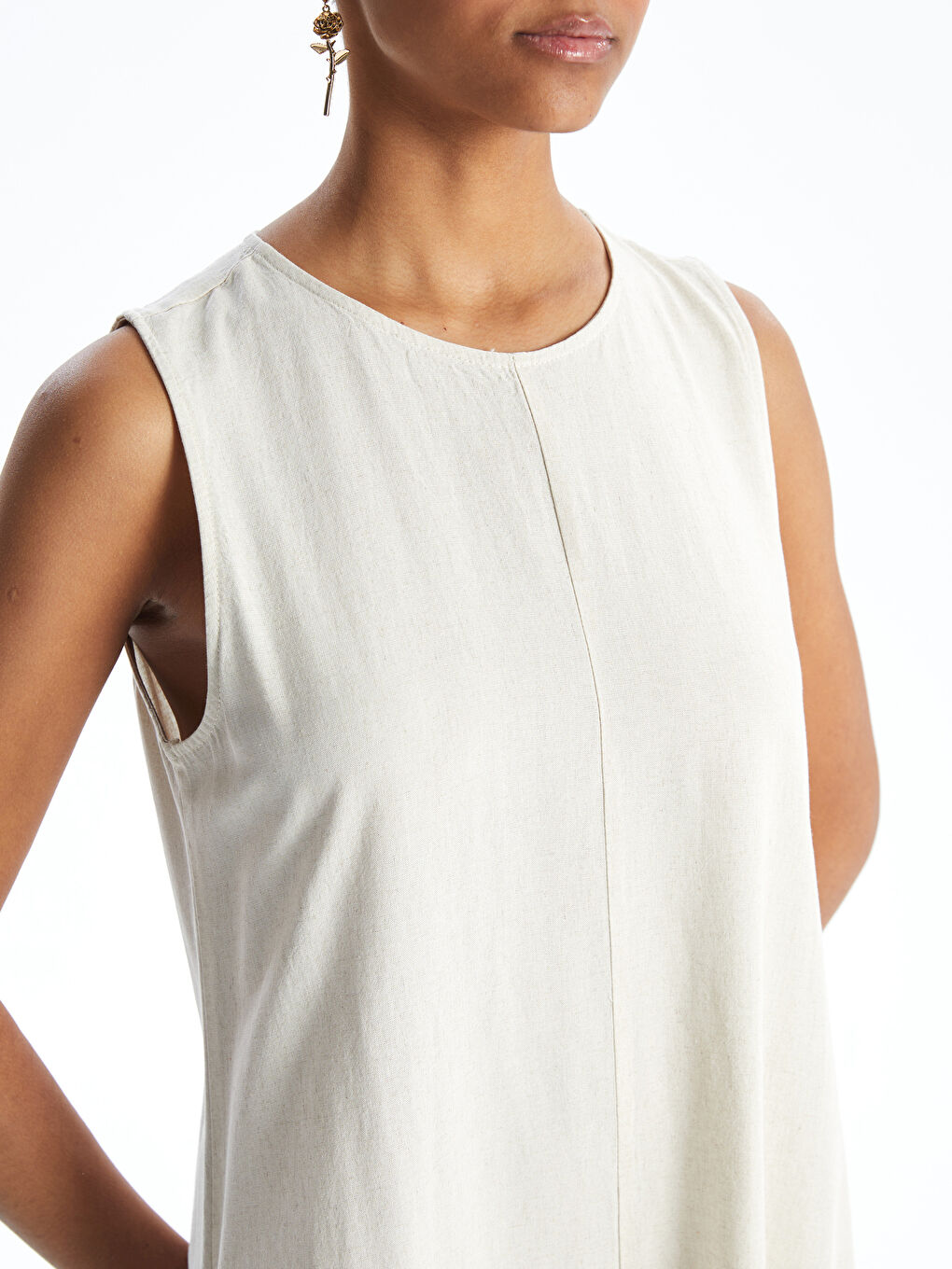 Crew Neck Plain Linen Blend Women's Dress -S5GT55Z8-VHM
