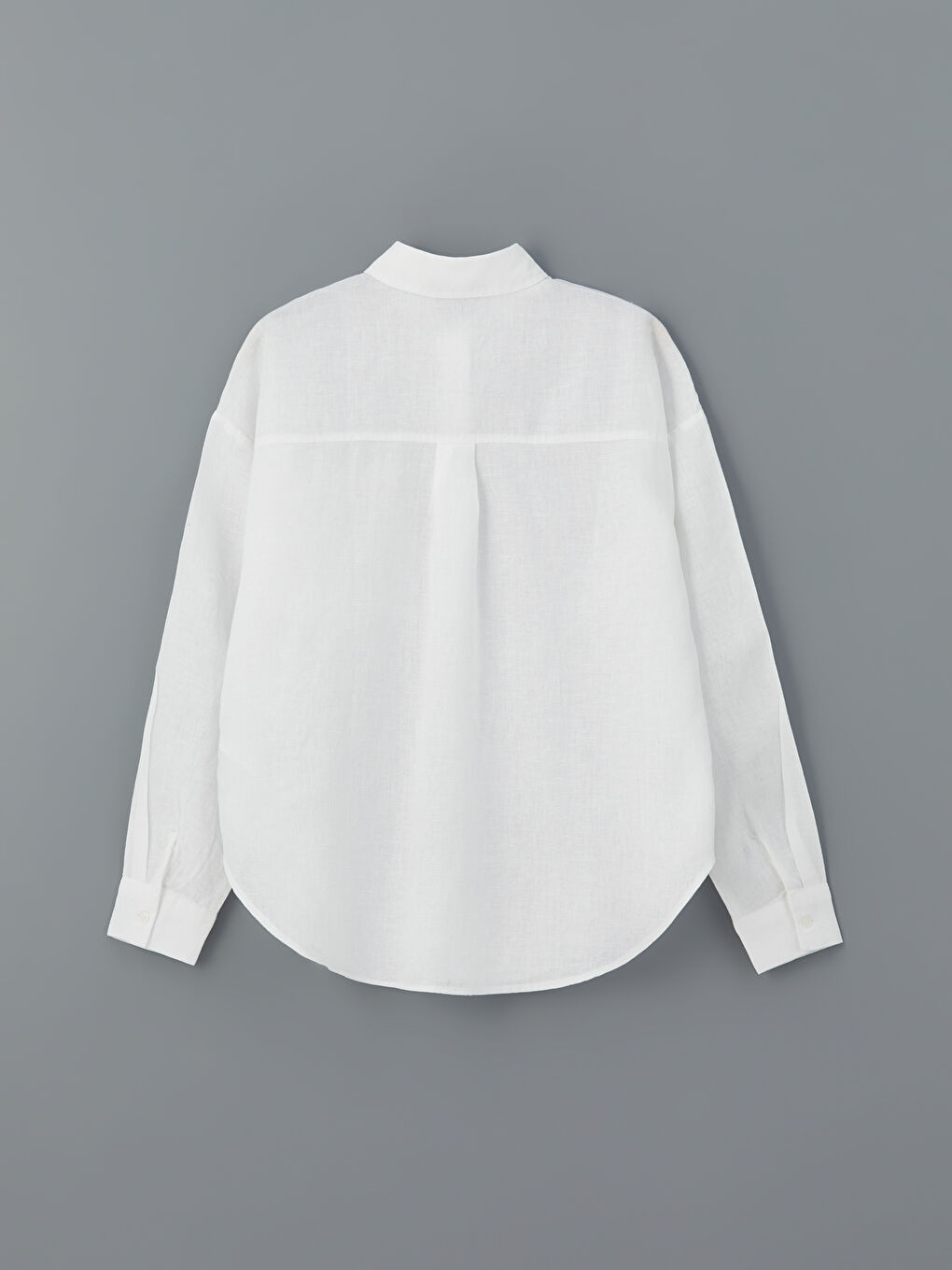 Beyaz Oversize %100 Keten Kadın Gömlek-3