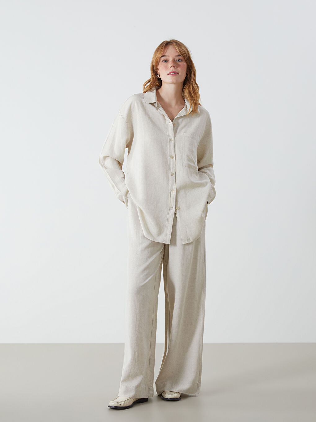 Women's Elastic Waist Linen Blend Trousers -S5GT58Z8-VHM