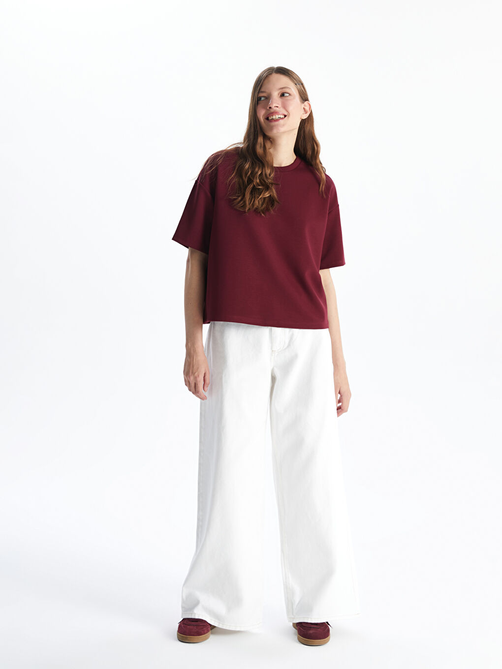 Beyaz Wideleg Kadın Jean Pantolon