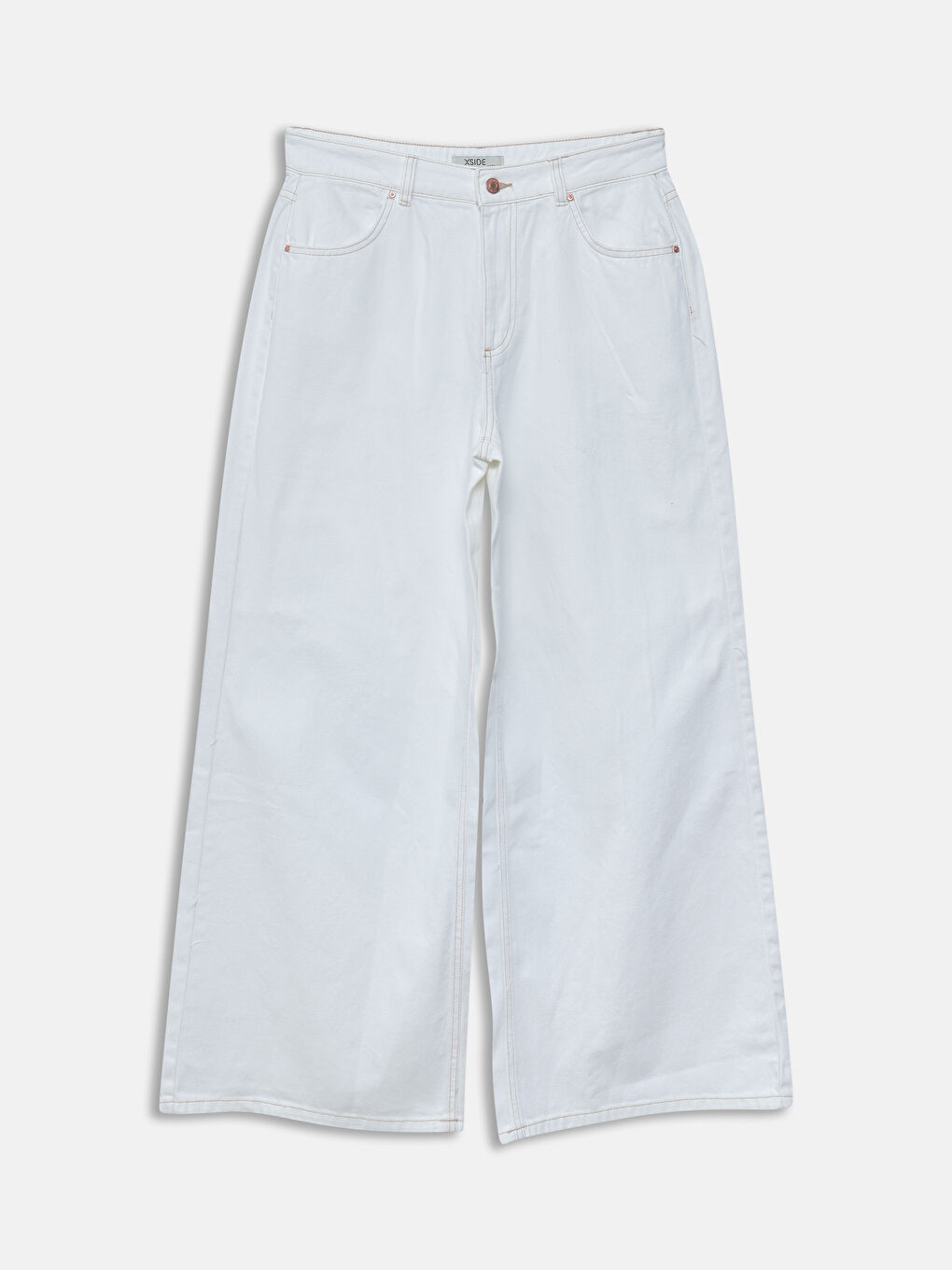 Beyaz Wideleg Kadın Jean Pantolon-4