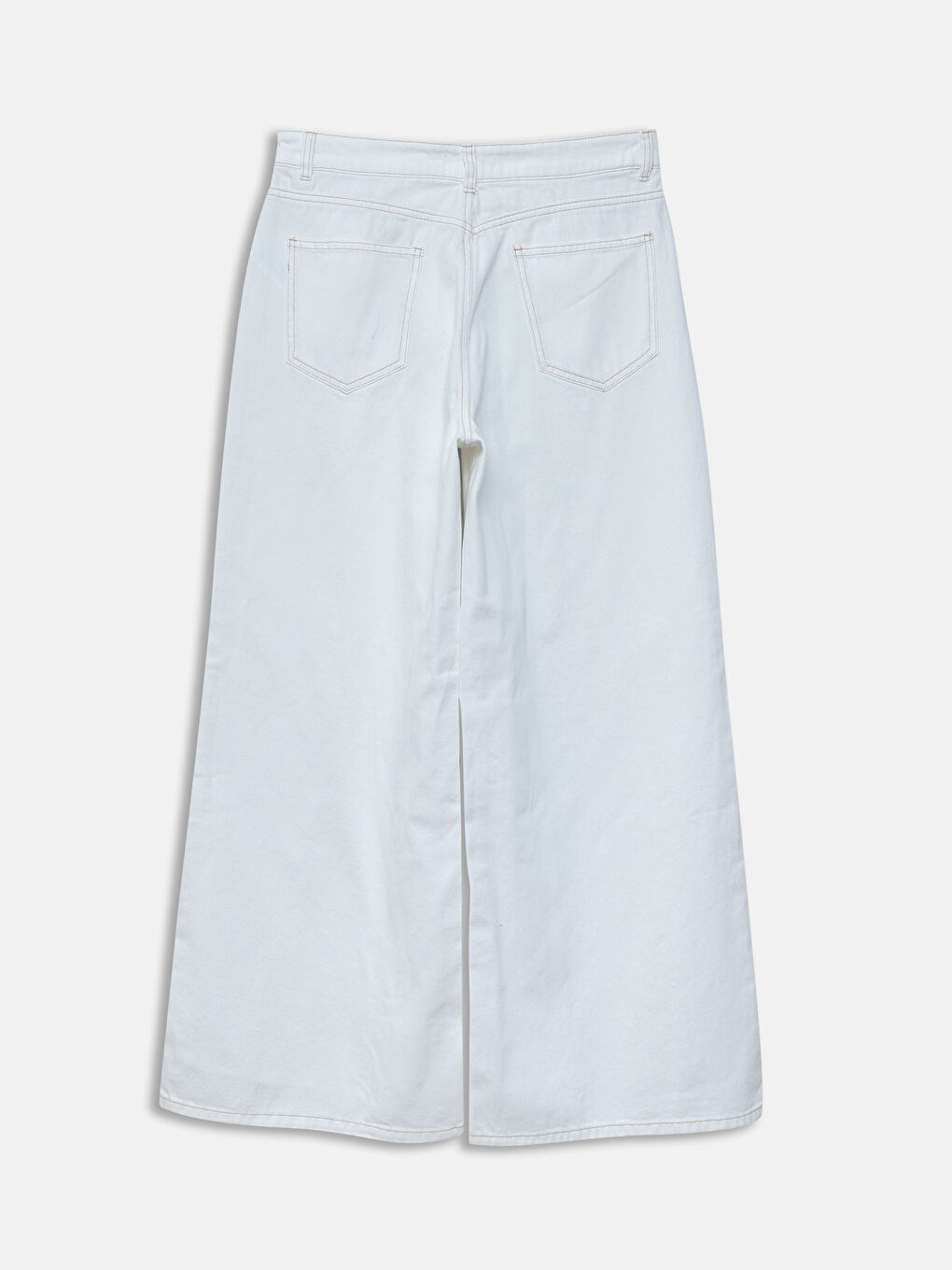 Beyaz Wideleg Kadın Jean Pantolon-5