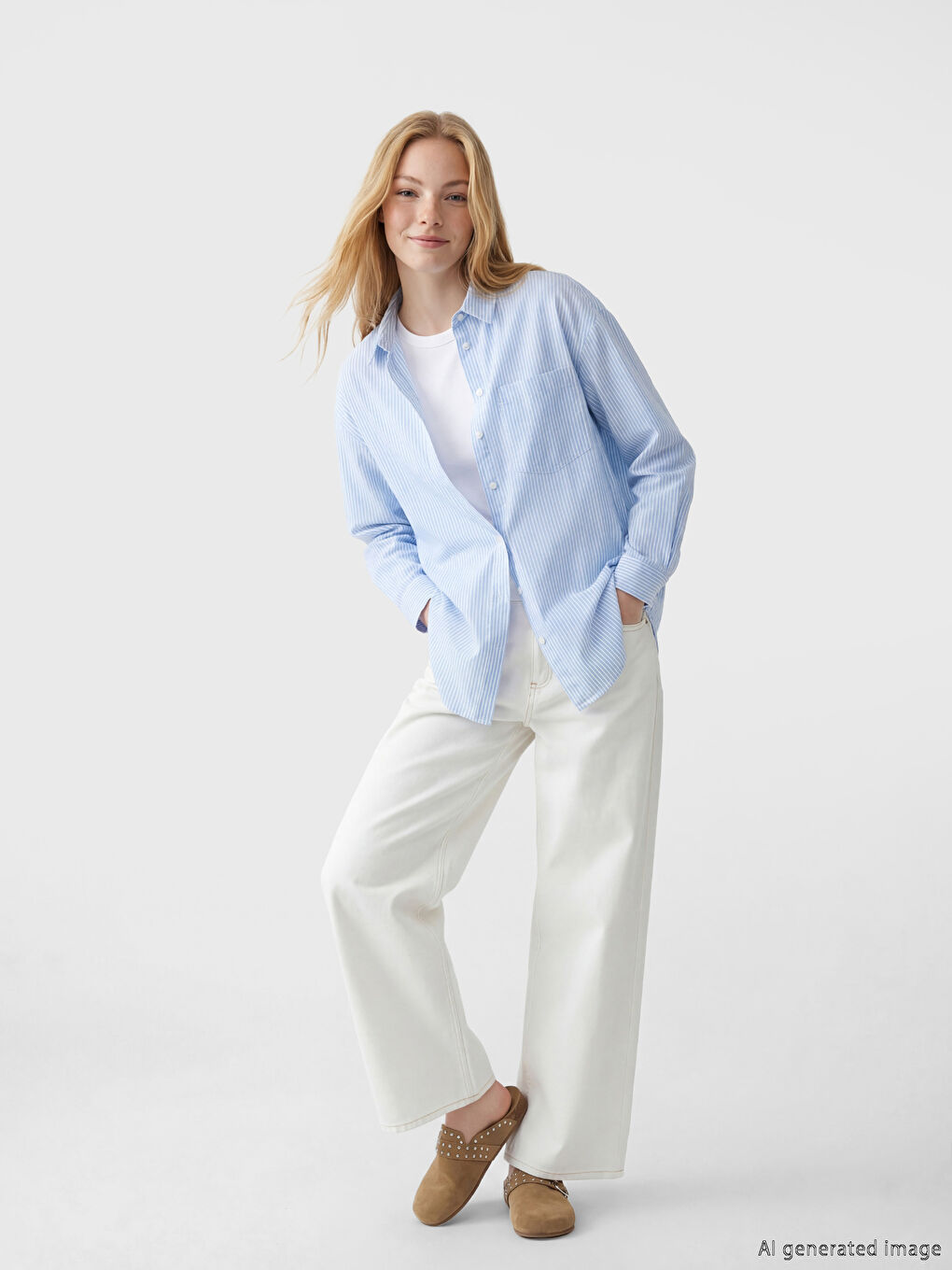 Beyaz Wideleg Kadın Jean Pantolon