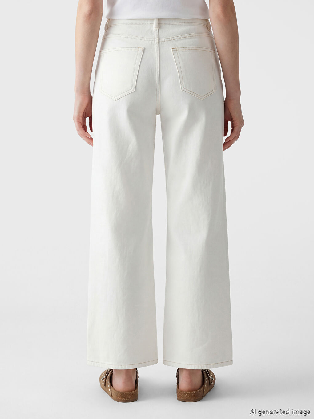 Beyaz Wideleg Kadın Jean Pantolon-3