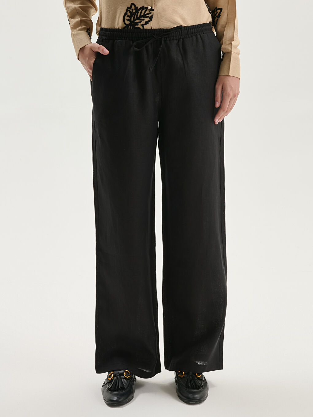Elasticated Waist Linen Women's Trousers -S5GT66Z8-CVL