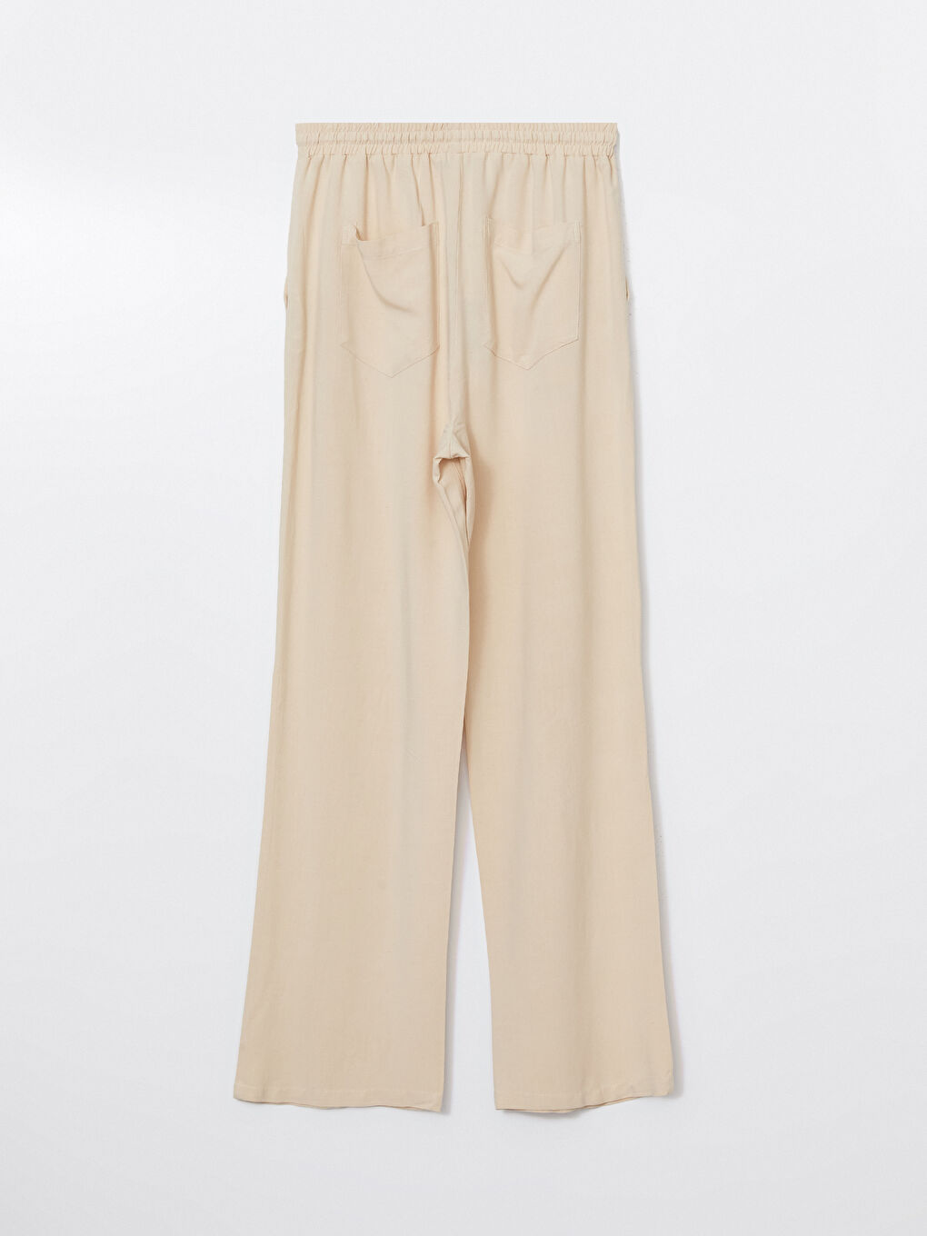 Bej Beli Lastikli Keten Karışımlı Kadın Pantolon-5