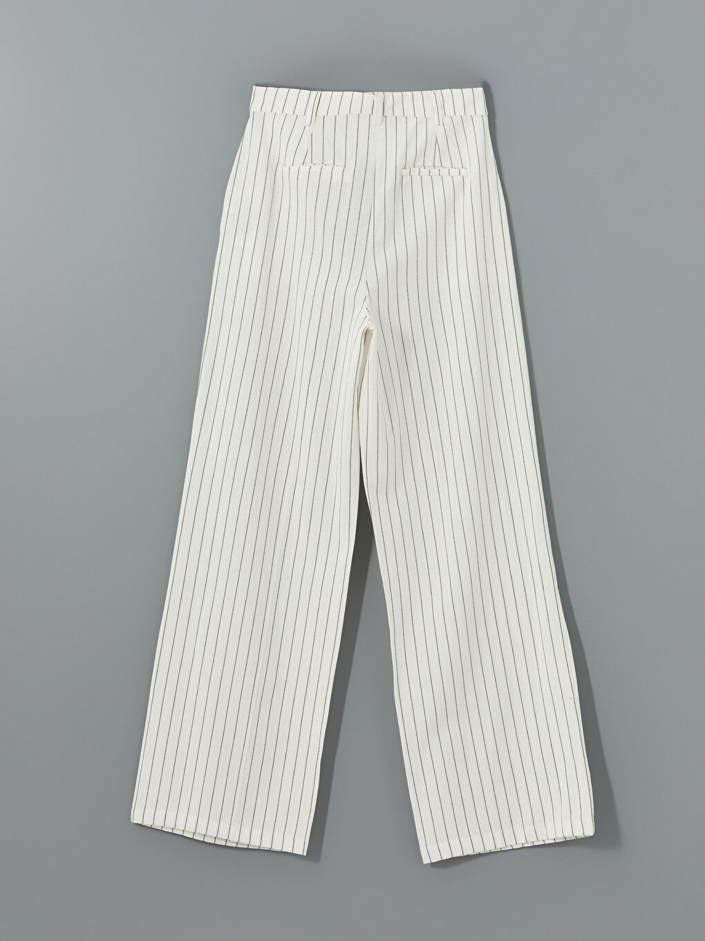 XSIDE Ekru Loose Fit Çizgili Keten Karışımlı Kadın Pantolon - 5