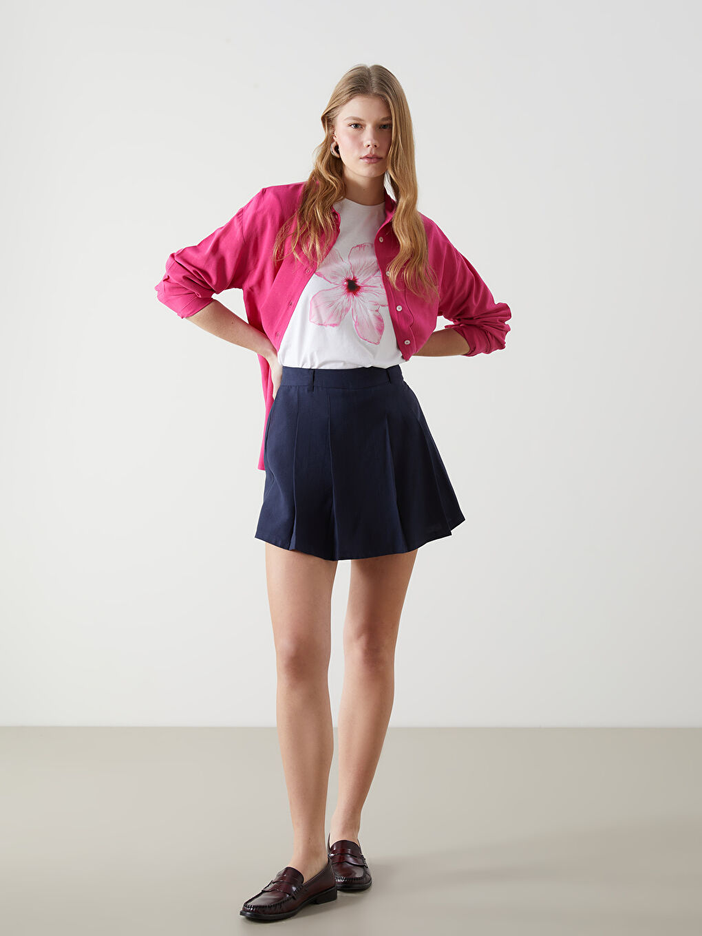 Lacivert Beli Fermuarlı Kadın Şort Etek