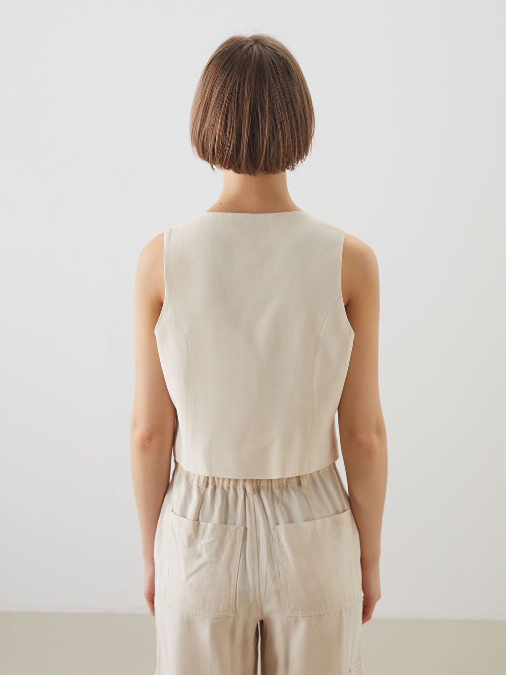 XSIDE V-Neck Linen Blend Women's Classic Waistcoat -S5GU00Z8-DEE