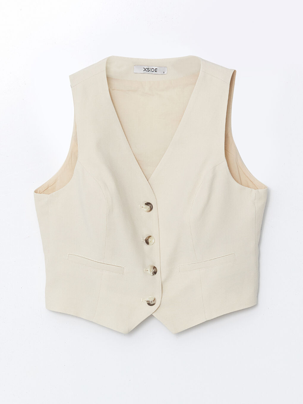 XSIDE V-Neck Linen Blend Women's Classic Waistcoat -S5GU00Z8-DEE