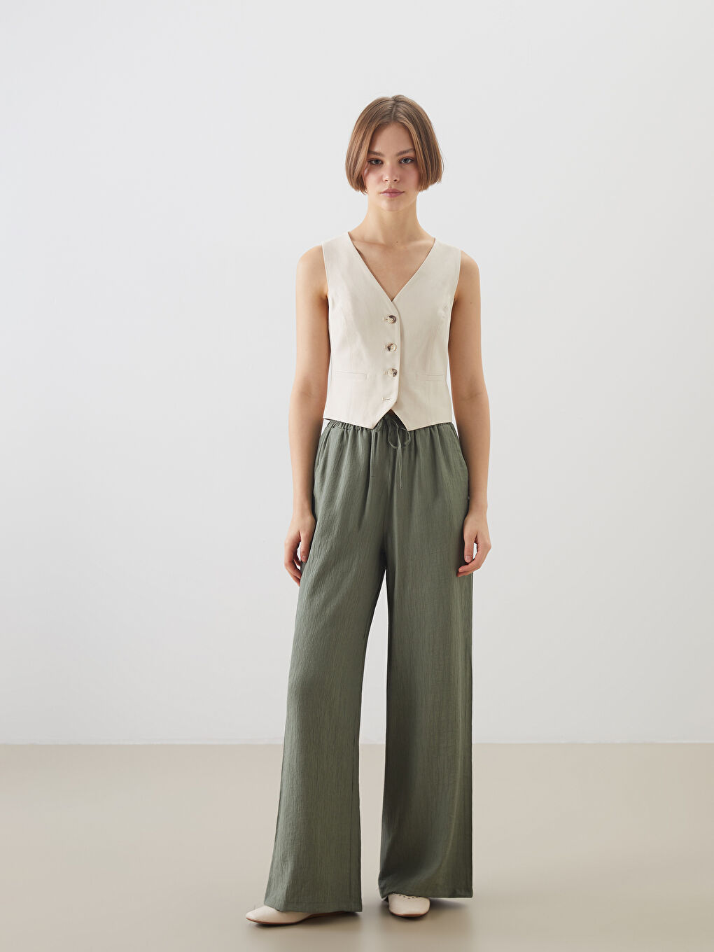 Elastic Waist Wide Leg Women's Trousers -S5GU01Z8-CTY