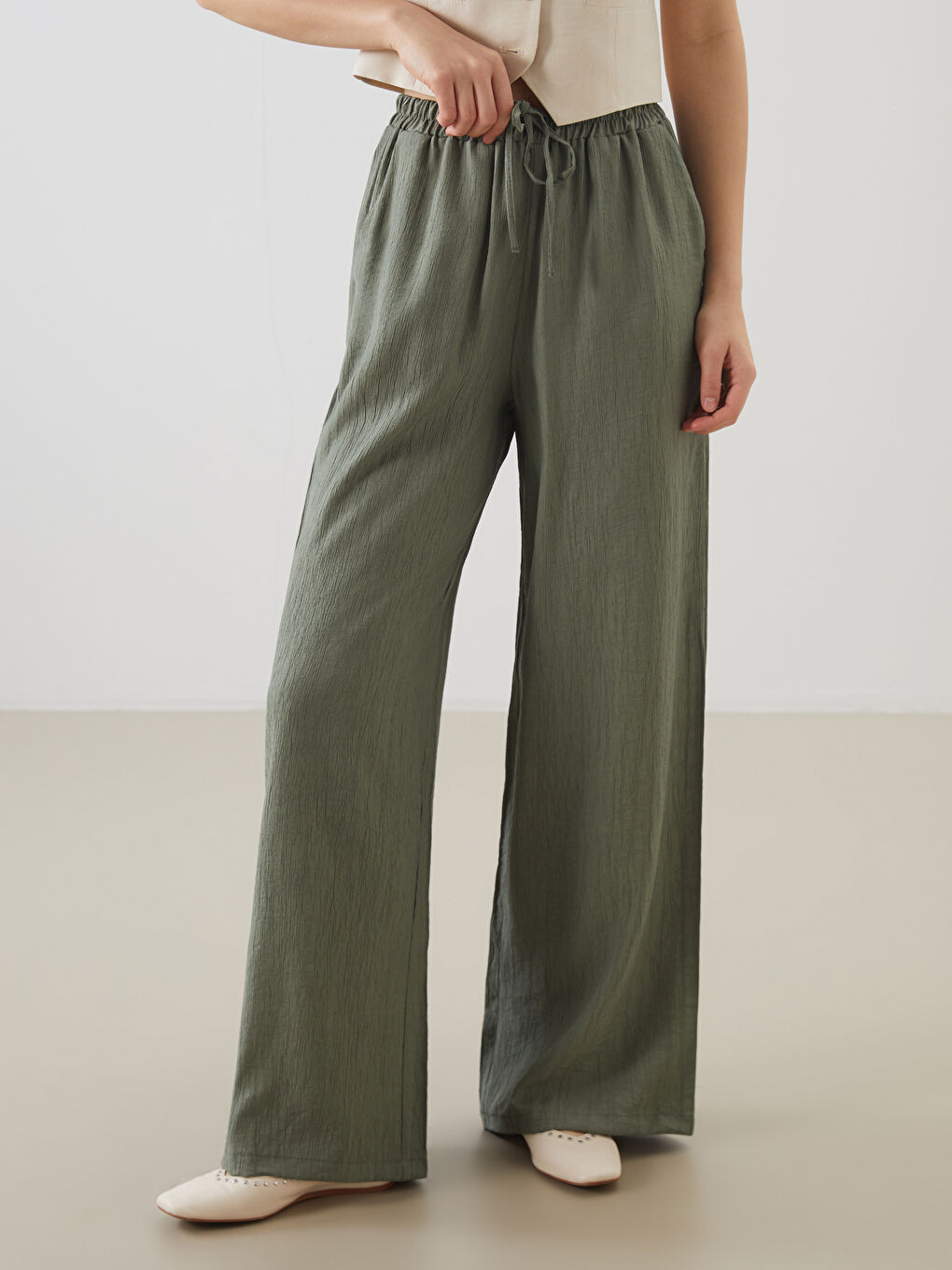 Elastic Waist Wide Leg Women's Trousers -S5GU01Z8-CTY