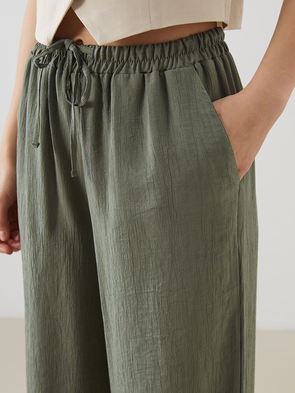 Elastic Waist Wide Leg Women's Trousers -S5GU01Z8-CTY