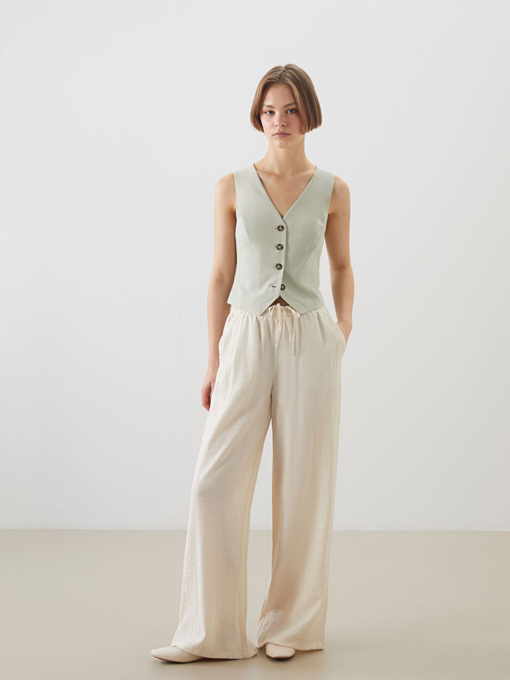Elastic Waist Wide Leg Women's Trousers -S5GU01Z8-YSB