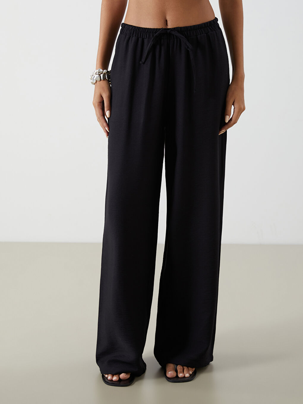 بنطلون واسع الساق بخصر مرن للسيدات-1