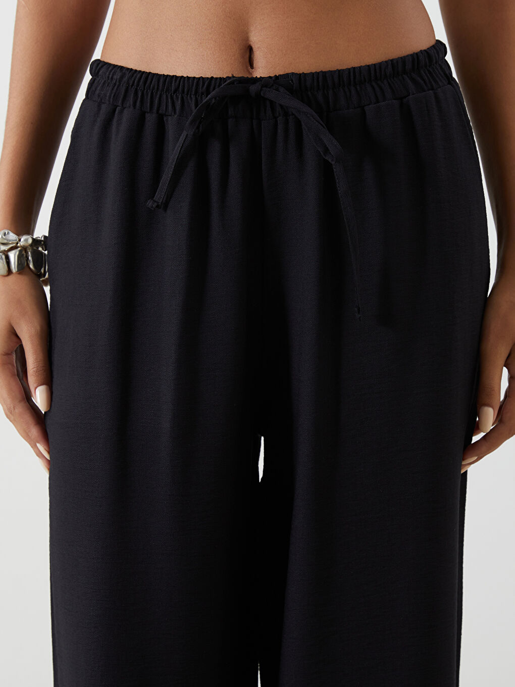 بنطلون واسع الساق بخصر مرن للسيدات-2