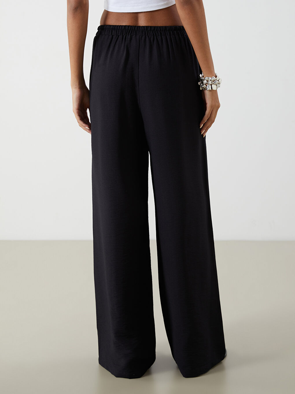 بنطلون واسع الساق بخصر مرن للسيدات-3