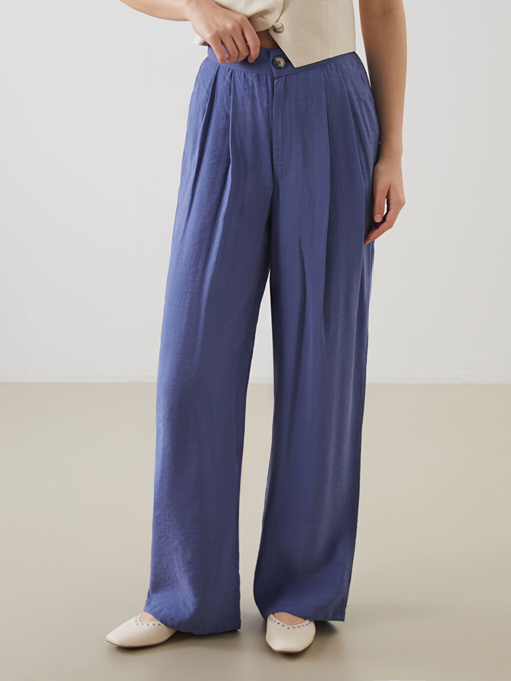 Lacivert Beli Lastikli Kadın Pantolon-1