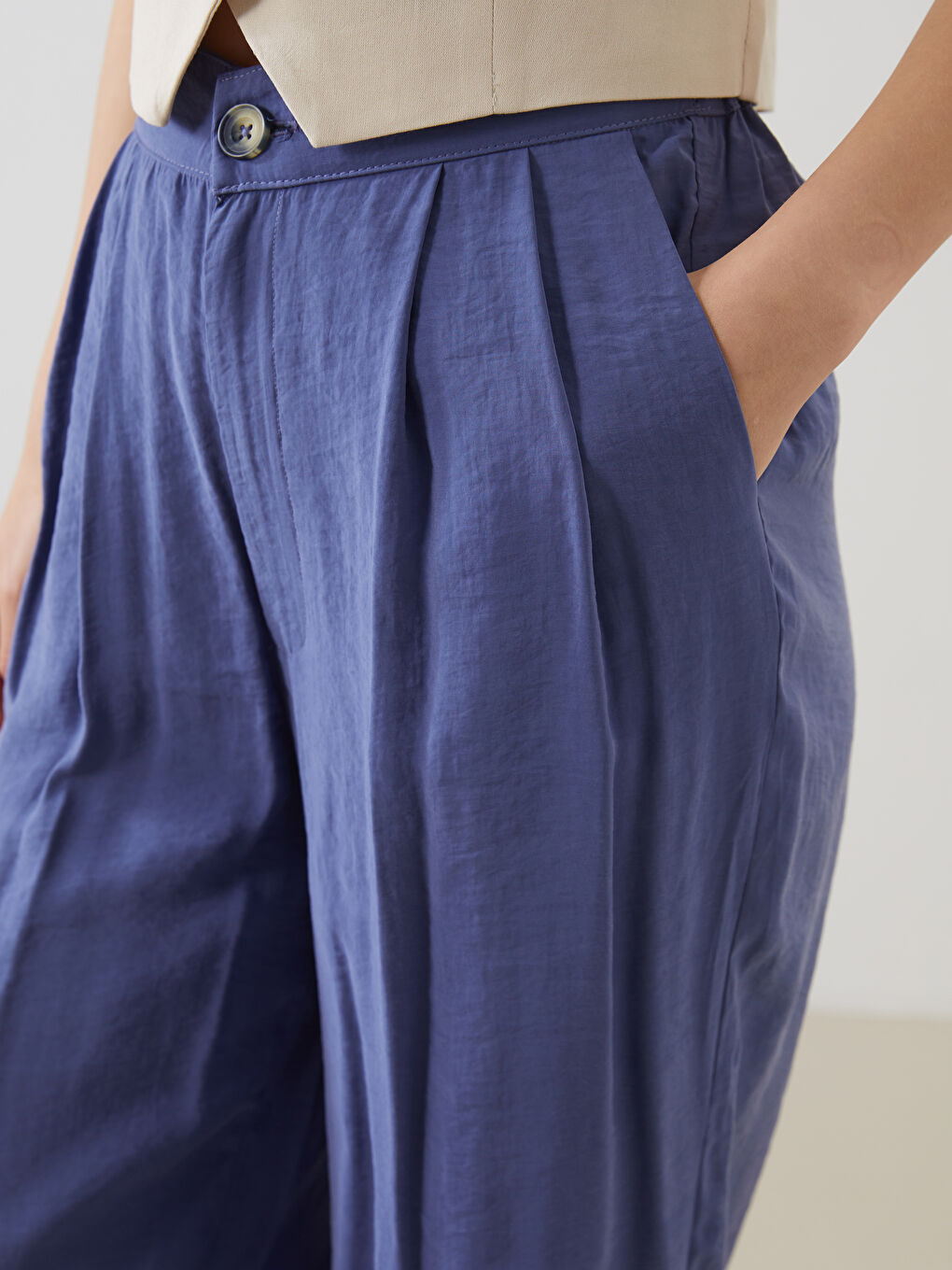 Lacivert Beli Lastikli Kadın Pantolon-2