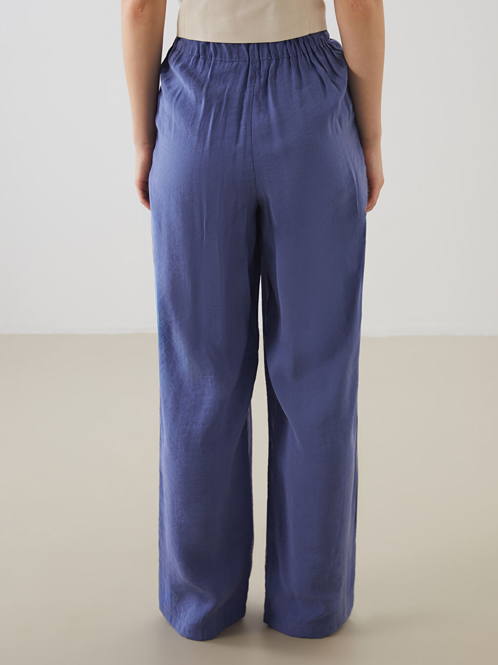 Lacivert Beli Lastikli Kadın Pantolon-3