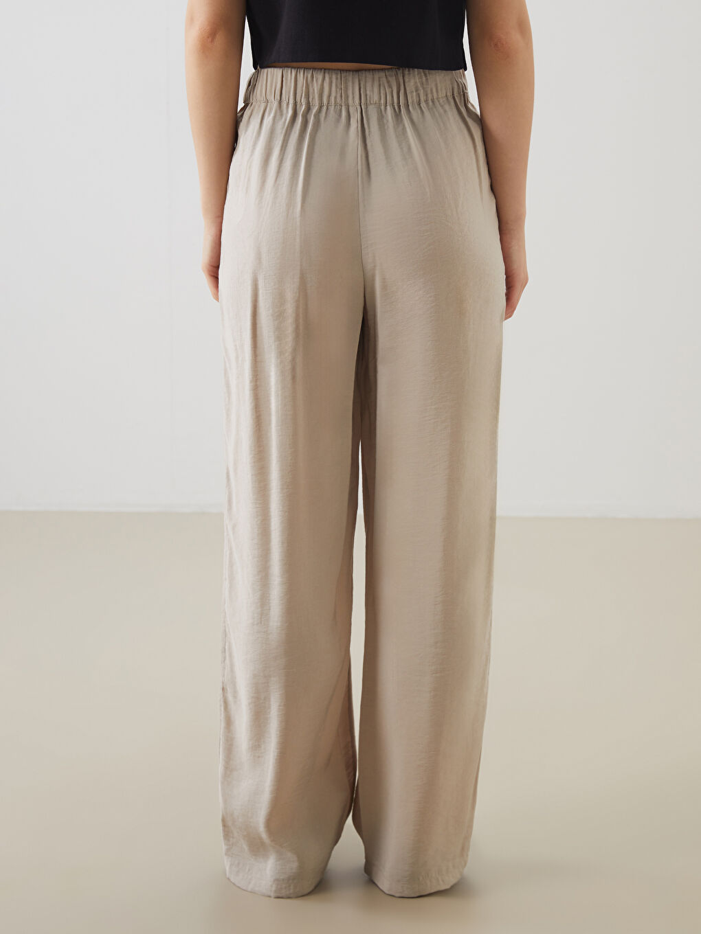 Bej Beli Lastikli Kadın Pantolon-3