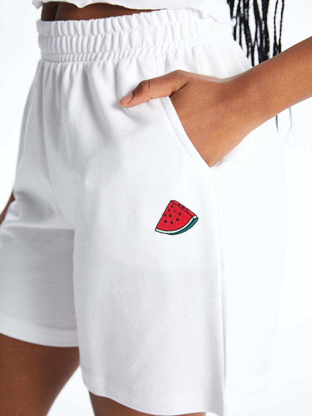 Women's Embroidered Shorts with Elastic Waist -S5GU18Z8-Q6K