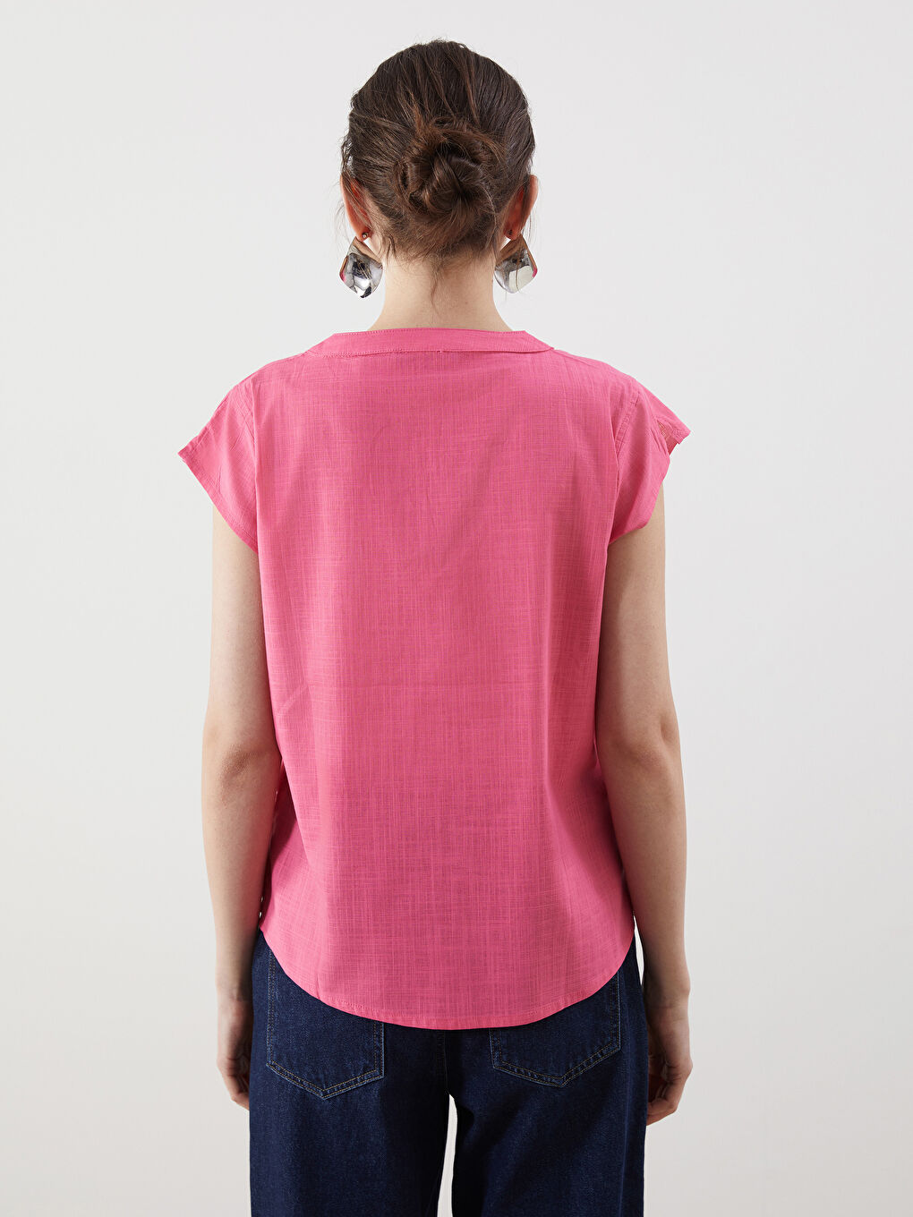 Notch Neck Poplin Women's Blouse -S5GU34Z8-GUD