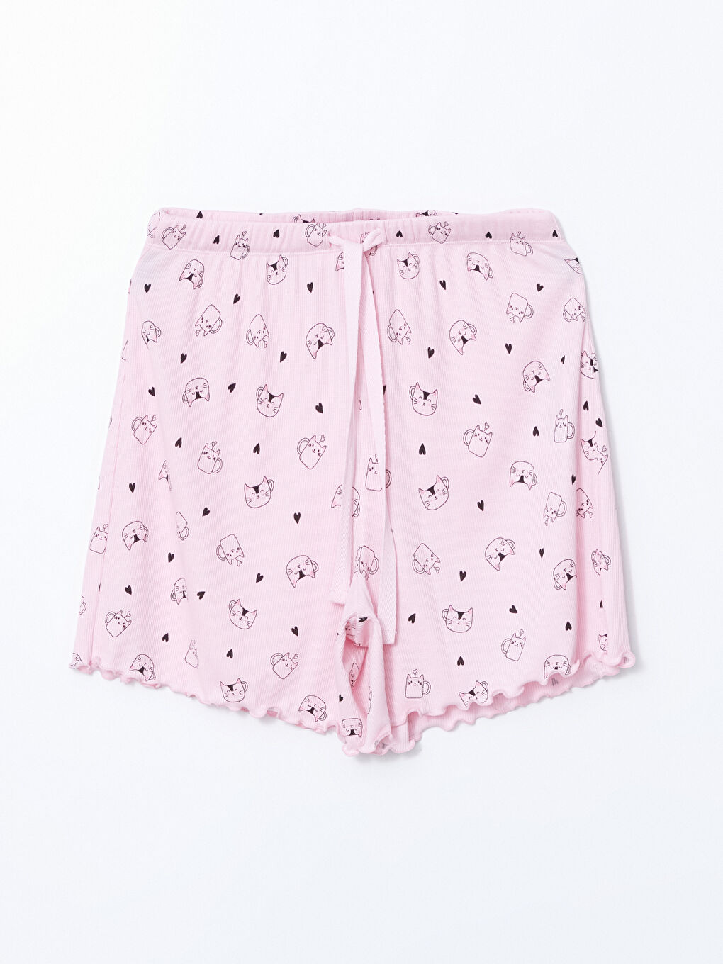 Pembe Beli Lastikli Baskılı Kadın Şort Pijama Altı