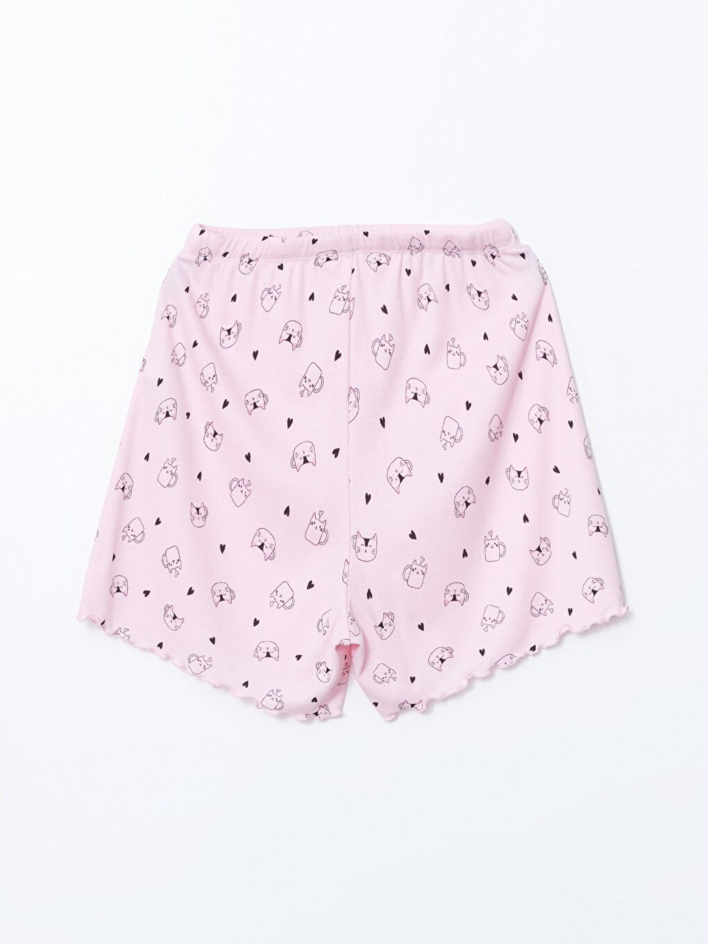 Pembe Beli Lastikli Baskılı Kadın Şort Pijama Altı-1