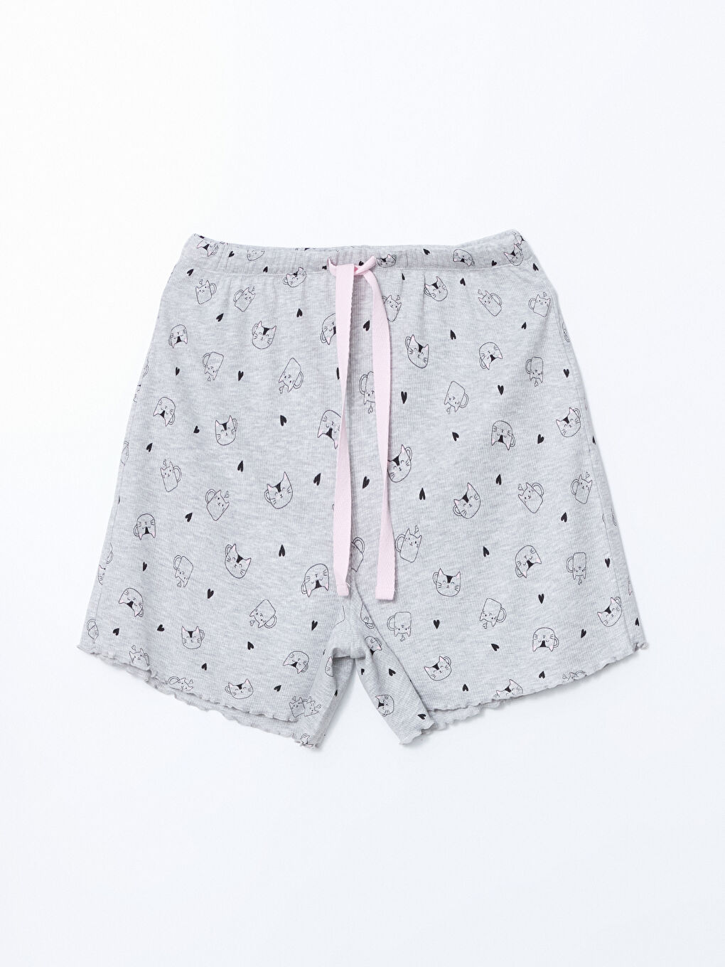 Siyah Beli Lastikli Desenli Kadın Şort Pijama Altı