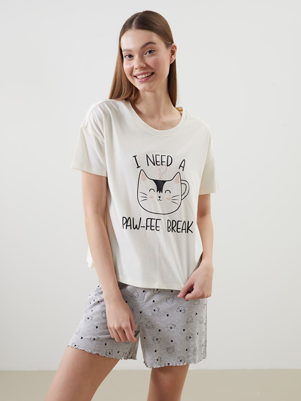Crew Neck Printed Women's Shorts Pajamas Set -S5GU53Z8-998