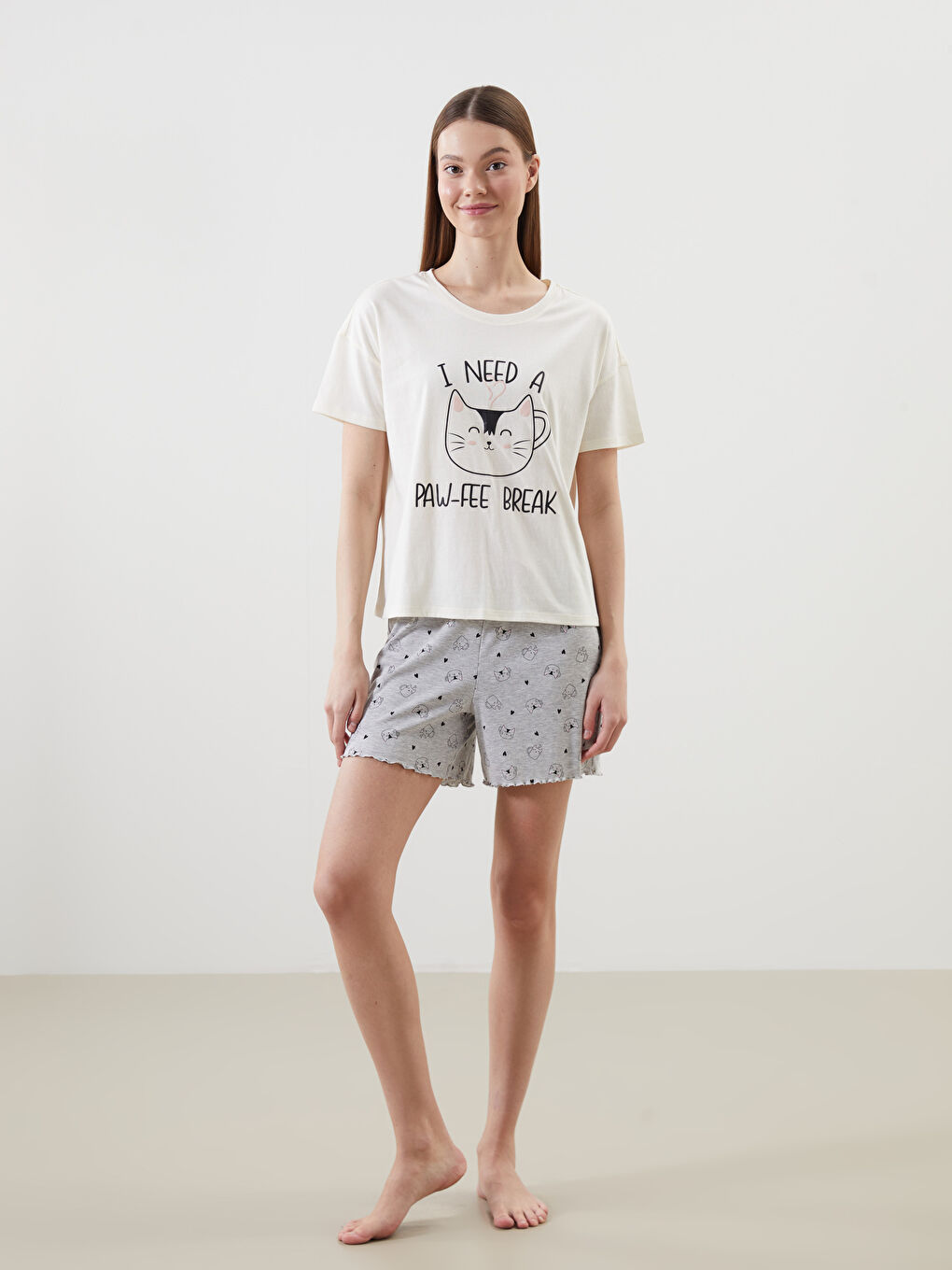 Crew Neck Printed Women's Shorts Pajamas Set -S5GU53Z8-998