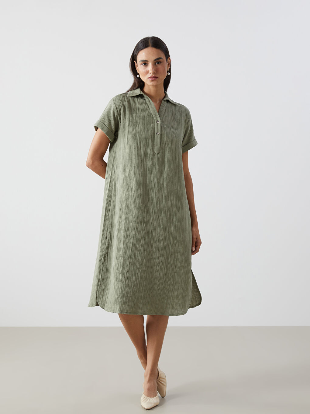 Collared Neck Oversize Muslin Dress