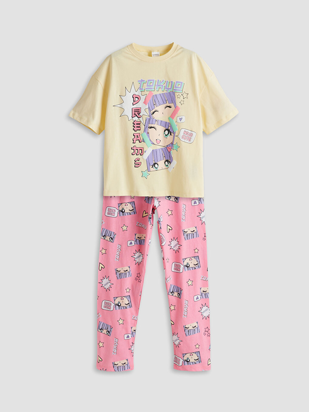 Crew Neck Anime Printed Girls' Pyjama Set -S5GV16Z4-FQ0