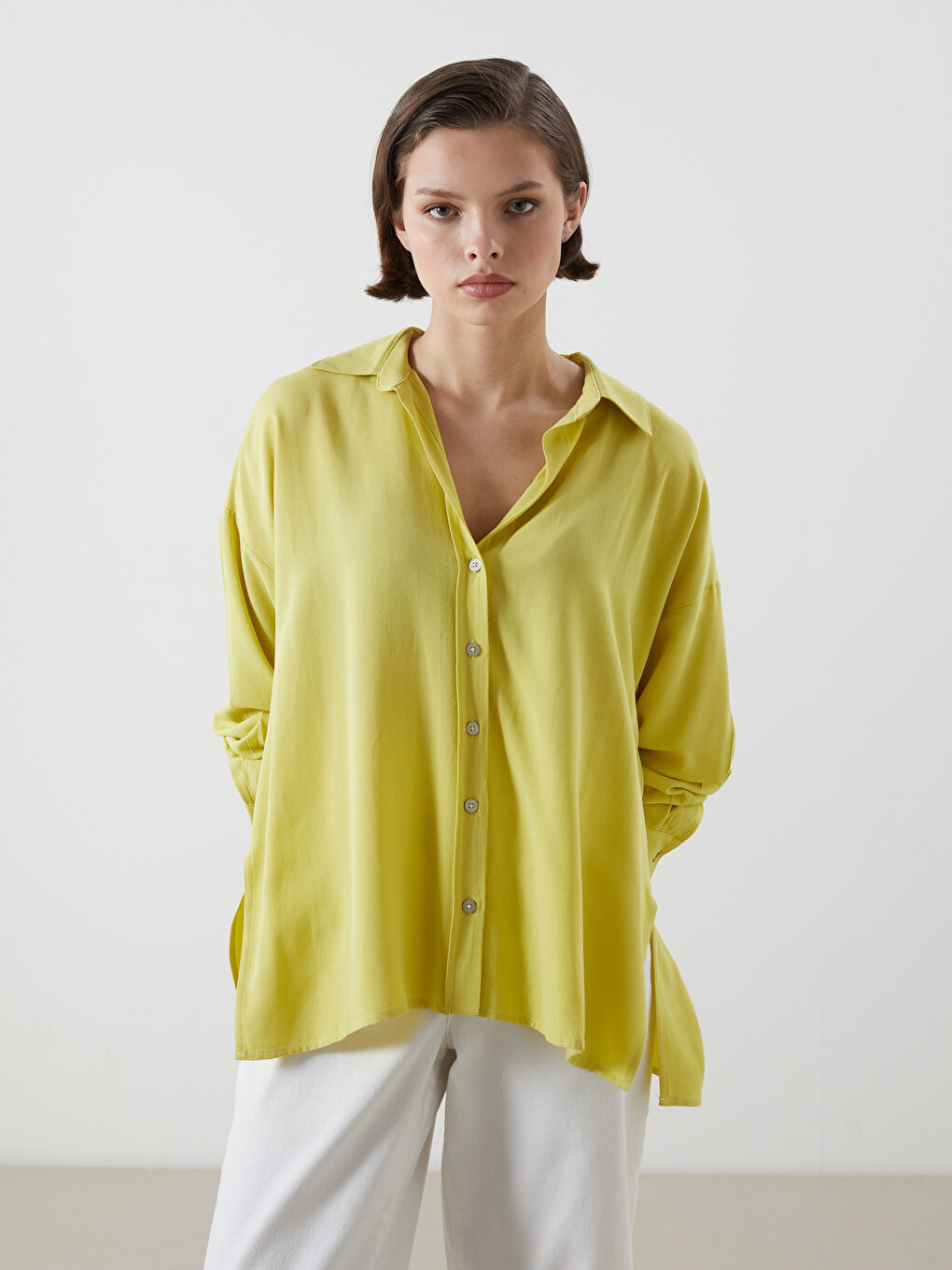Oversize Linen Blend Women's Shirt -S5GV25Z8-EW3