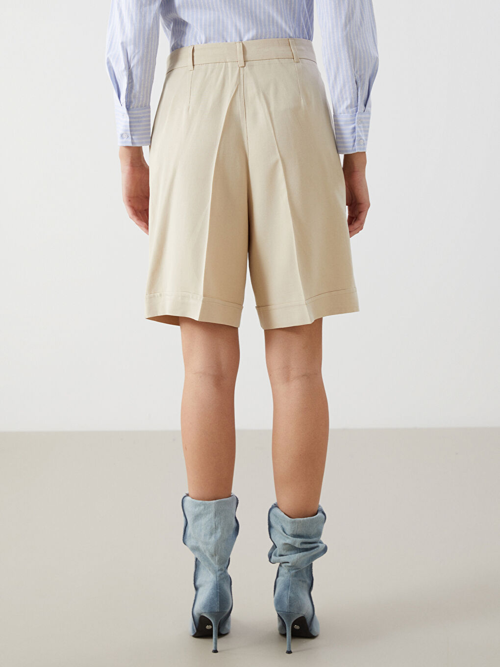 Plain Linen Blend Women's Shorts with Elastic Waist -S5GV28Z8-DFV