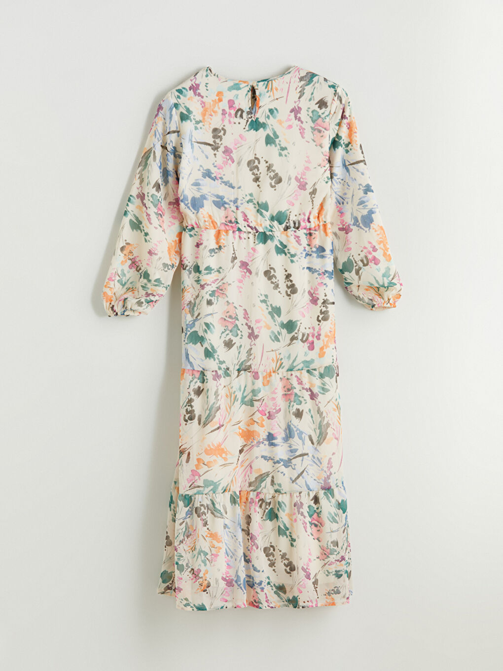 Ekru Bisiklet Yaka Desenli Elbise-5