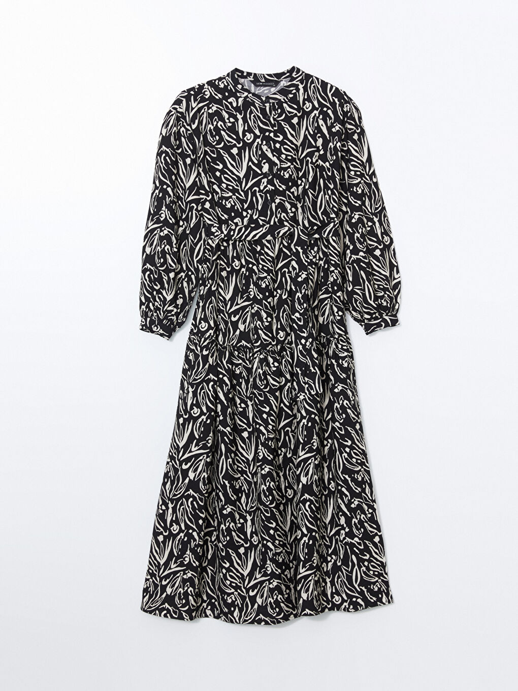 Siyah Hakim Yaka Desenli Elbise-4