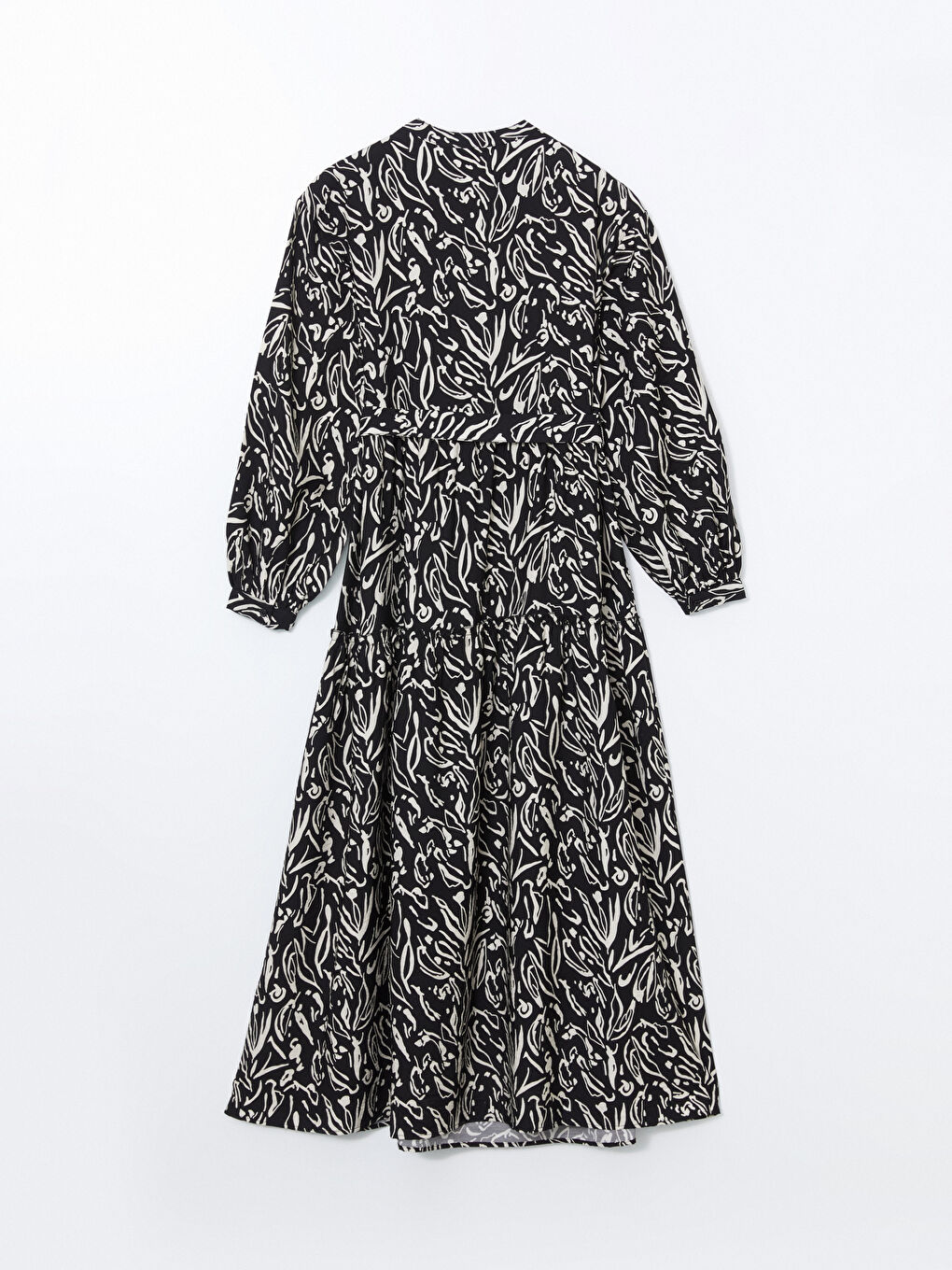 Siyah Hakim Yaka Desenli Elbise-5