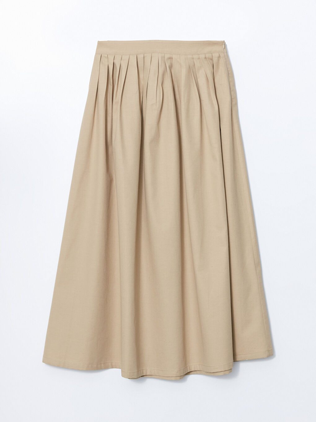 Bej Beli Fermuarlı Poplin Kadın Kloş Etek-7