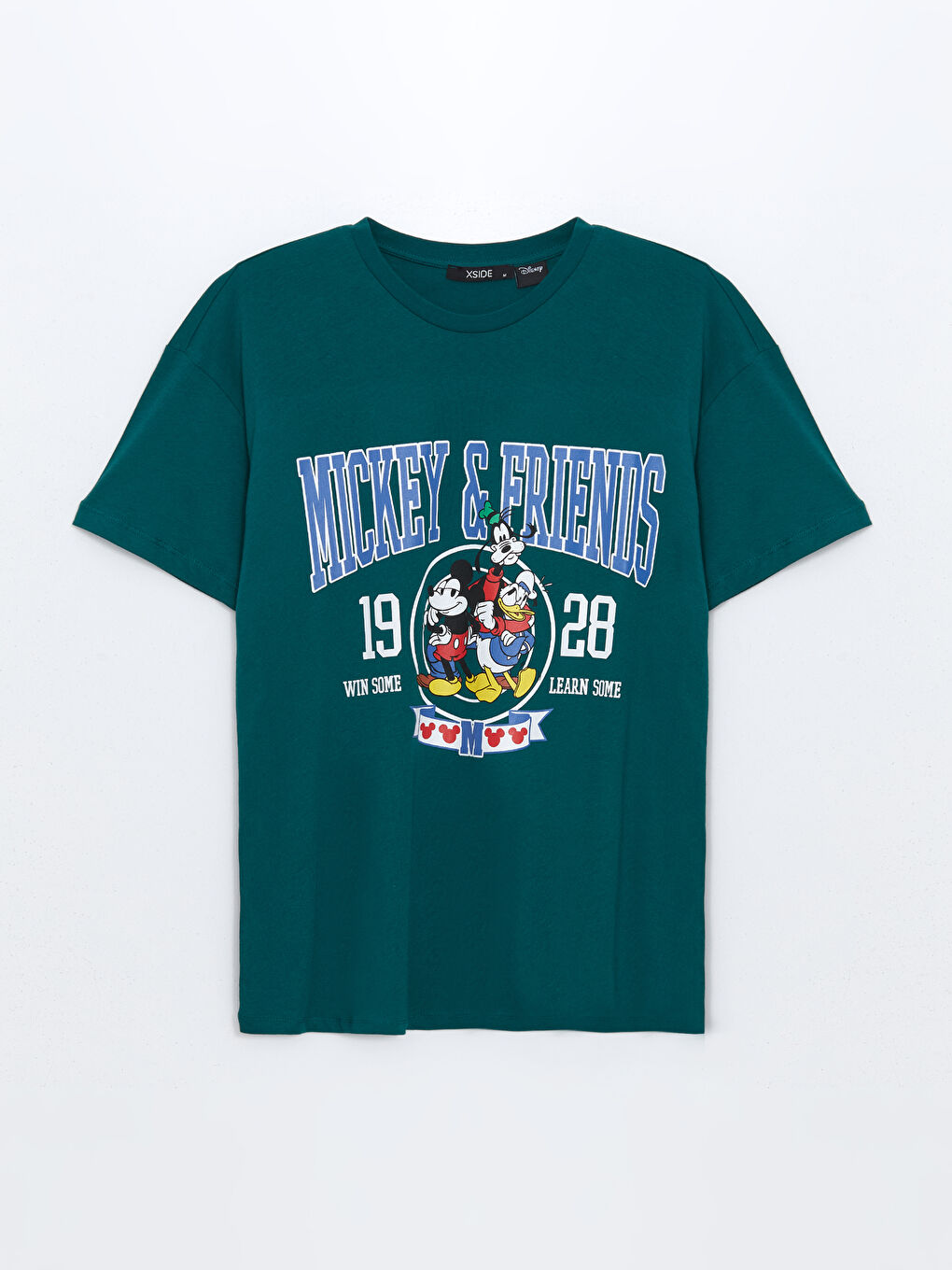 Yeşil Bisiklet Yaka Mickey ve Arkadaşları Baskılı Kadın Tişört-4