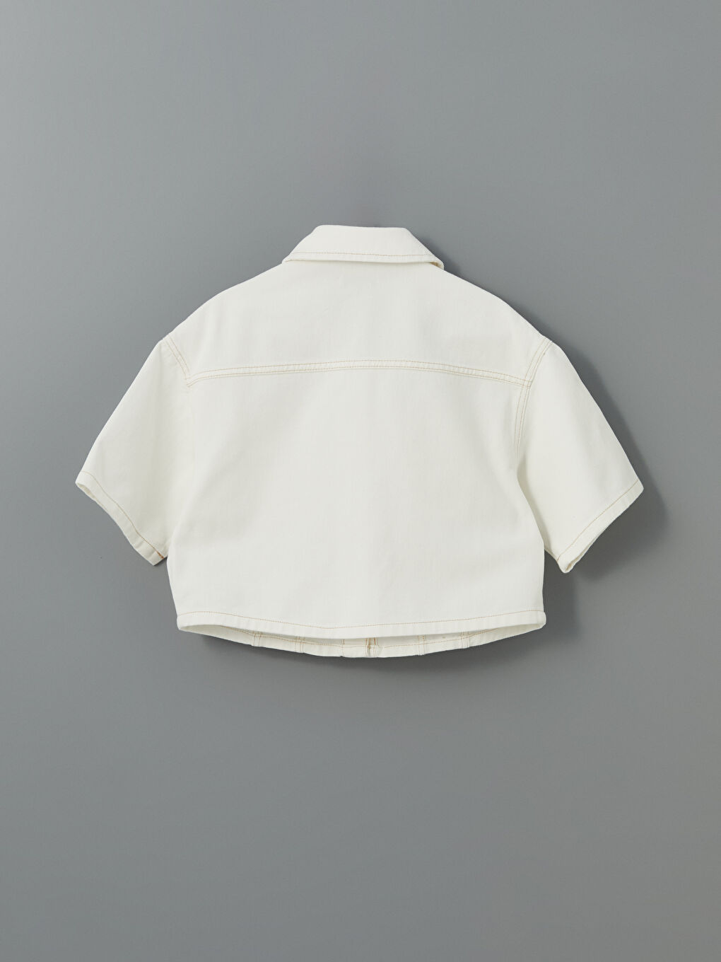 Beyaz Crop Kadın Jean Gömlek-5