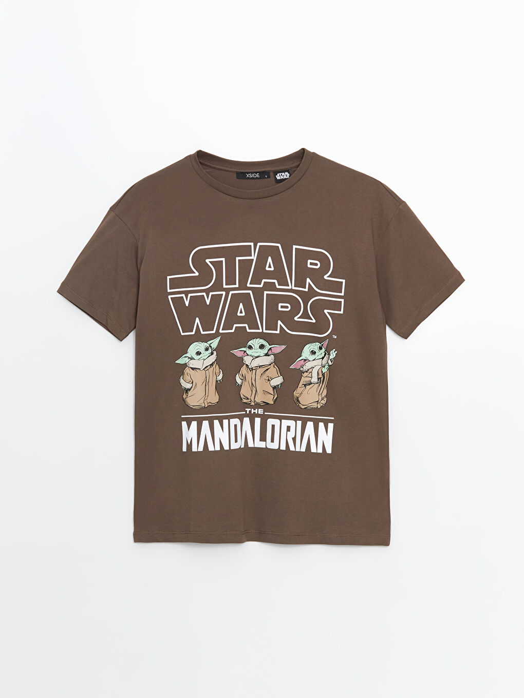 Kahverengi Bisiklet Yaka The Mandalorian Baskılı Kadın Tişört-4