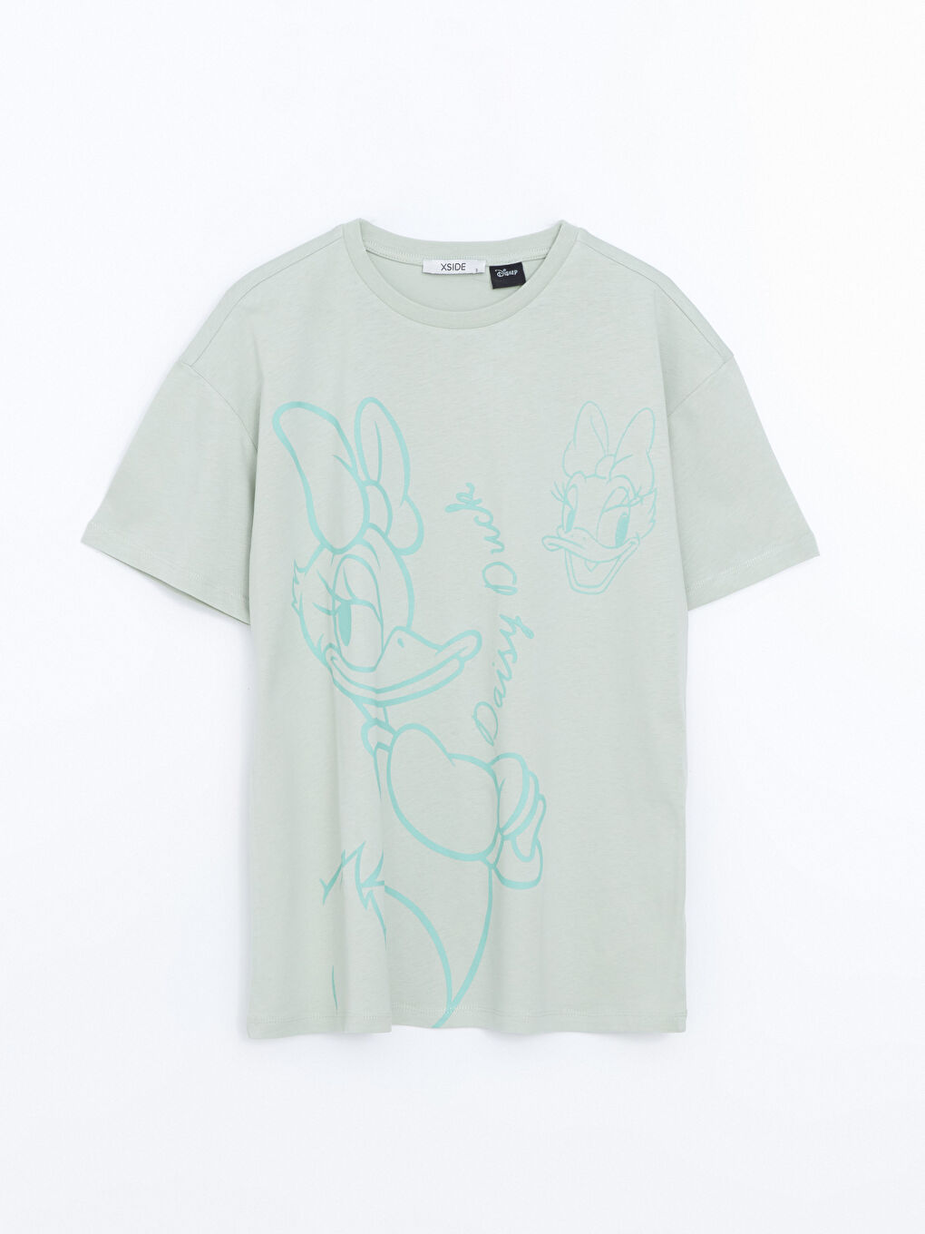 Yeşil Bisiklet Yaka Daisy Duck Baskılı Kadın Tişört-4