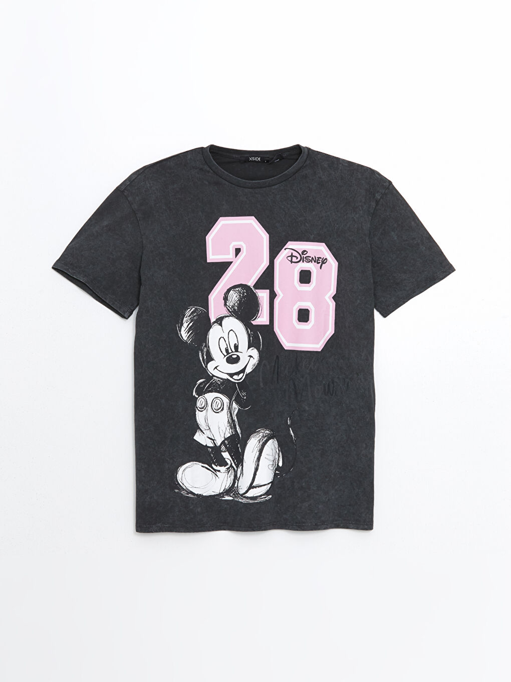 Antrasit Bisiklet Yaka Mickey Mouse Baskılı Kadın Tişört-4