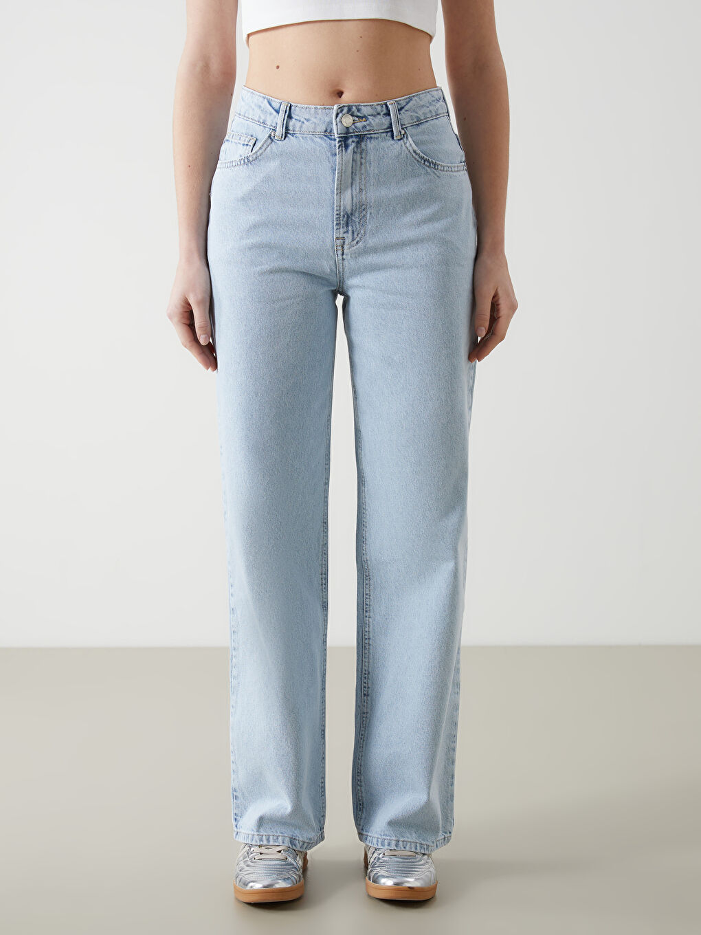 Mavi Yüksek Bel Straight Fit Kadın Jean Pantolon-1