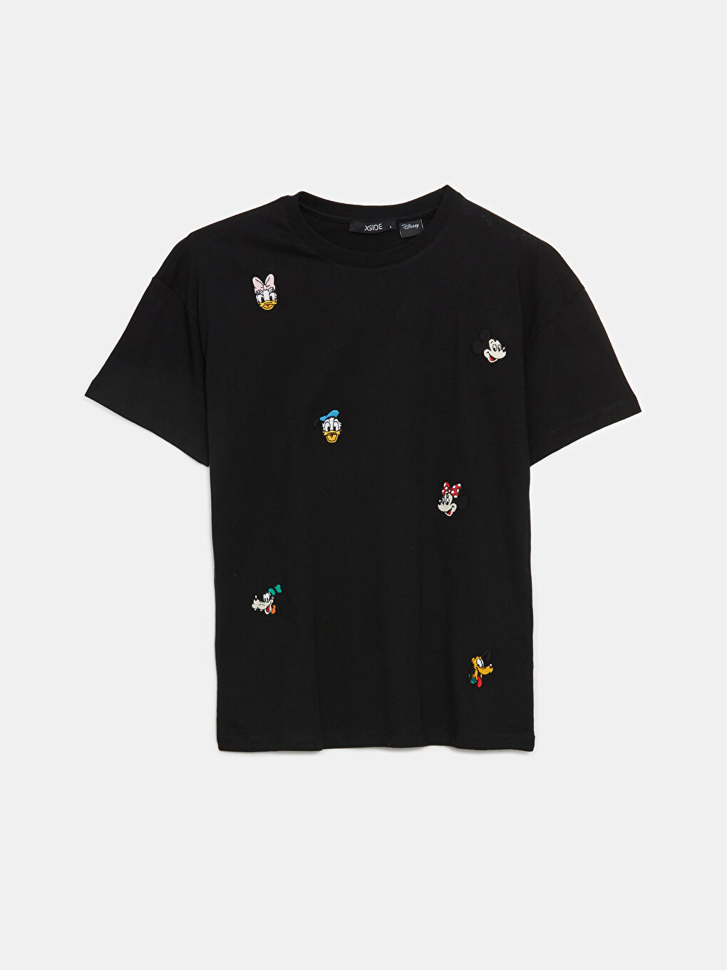 Siyah Mickey ve Arkadaşları Nakışlı Kadın Tişört-4