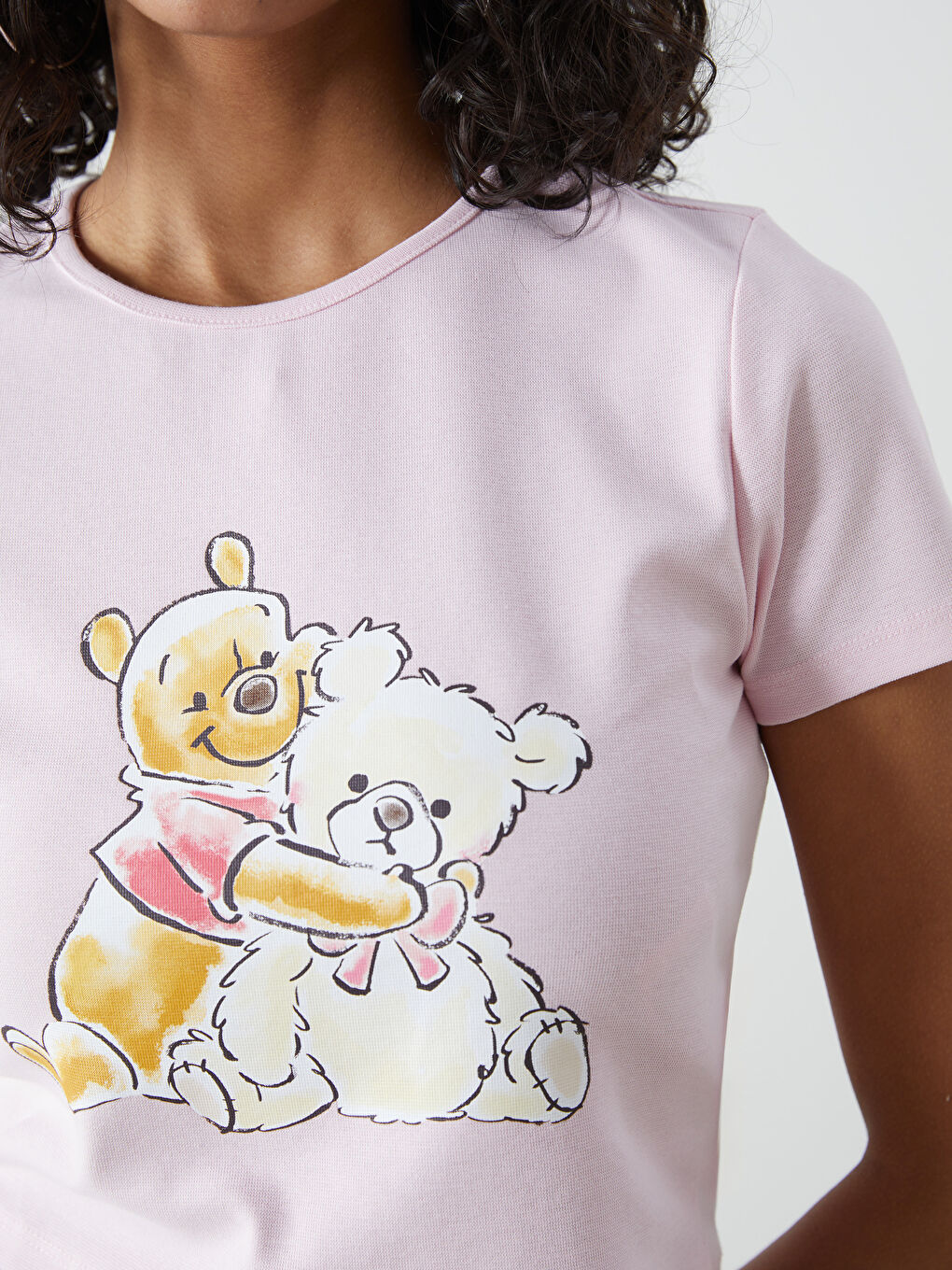 XSIDE Pembe Bisiklet Yaka Winnie the Pooh Baskılı Kadın Crop - 2